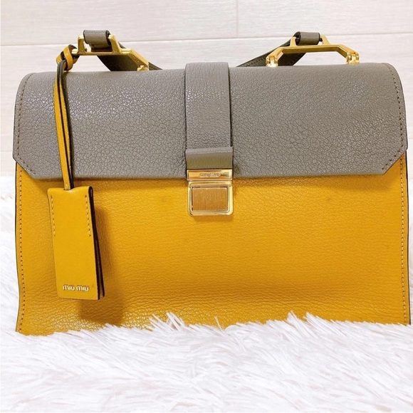 Miu Miu Two-Tone Yellow and Gray Satchel - Picture 3 of 10